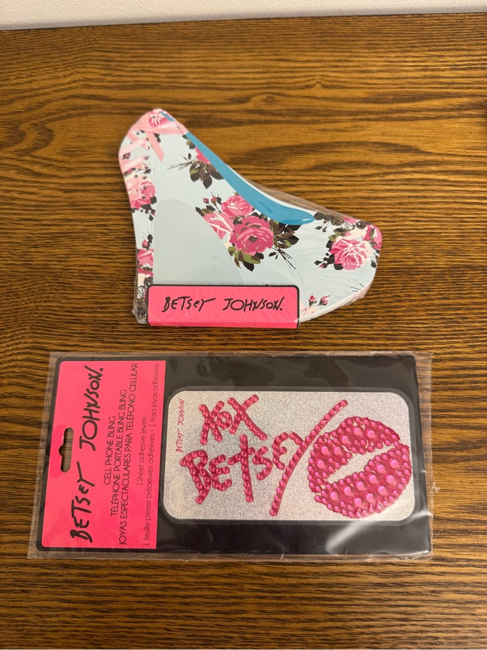 NWT Betsey Johnson Floral Shoe Notepad & Crystal Phone Bling Sticker Bundle